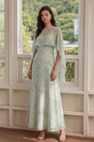 Load image into Gallery viewer, Floral Dusty Sage Maxi A Line Prom Dress with Cape