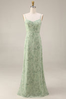 Load image into Gallery viewer, Floral Dusty Sage Maxi A Line Prom Dress with Cape