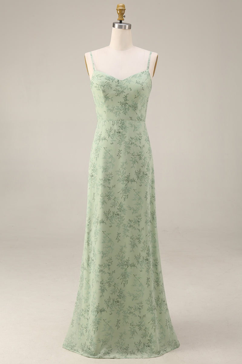 Load image into Gallery viewer, Floral Dusty Sage Maxi A Line Prom Dress with Cape