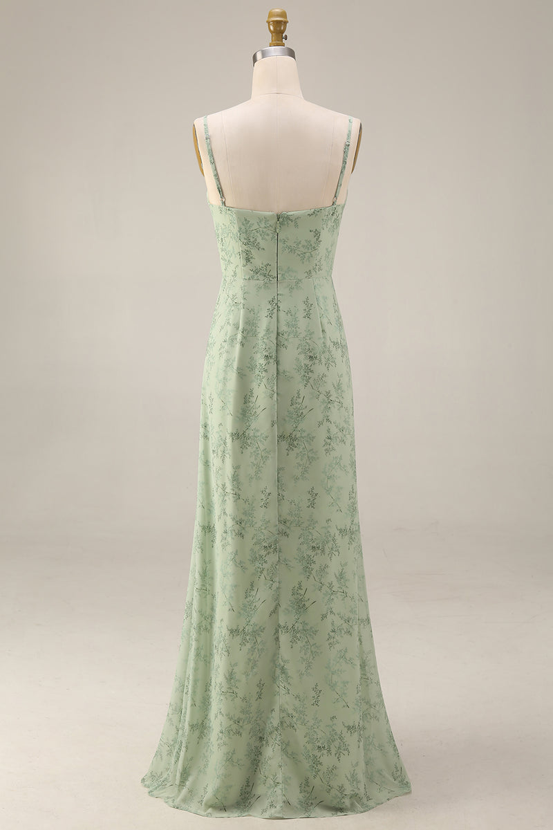 Load image into Gallery viewer, Floral Dusty Sage Maxi A Line Prom Dress with Cape