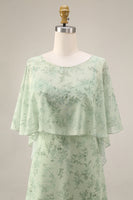 Load image into Gallery viewer, Floral Dusty Sage Maxi A Line Prom Dress with Cape