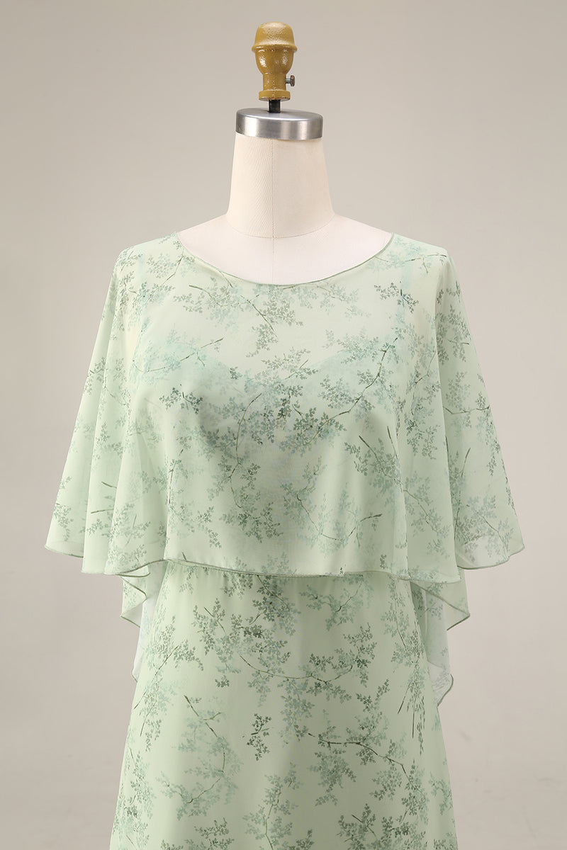 Load image into Gallery viewer, Floral Dusty Sage Maxi A Line Prom Dress with Cape