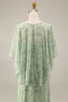 Load image into Gallery viewer, Floral Dusty Sage Maxi A Line Prom Dress with Cape