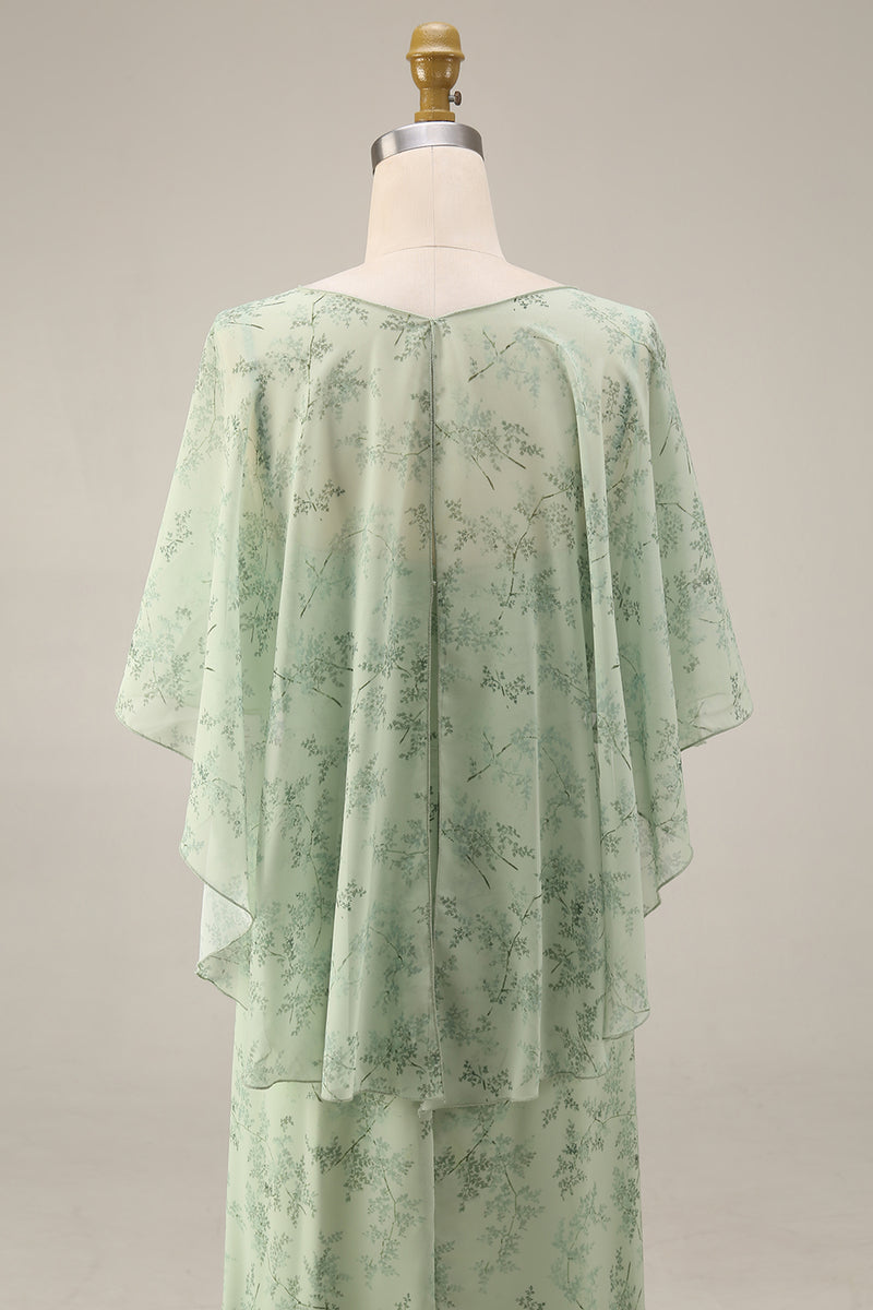 Load image into Gallery viewer, Floral Dusty Sage Maxi A Line Prom Dress with Cape