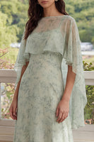 Load image into Gallery viewer, Floral Dusty Sage Maxi A Line Prom Dress with Cape