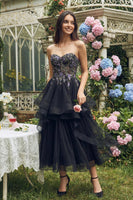 Load image into Gallery viewer, Black Sweetheart Floral Tulle A Line Maxi Prom Dress