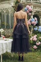 Load image into Gallery viewer, Black Sweetheart Floral Tulle A Line Maxi Prom Dress
