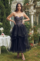 Load image into Gallery viewer, Black Sweetheart Floral Tulle A Line Maxi Prom Dress