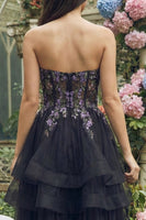Load image into Gallery viewer, Black Sweetheart Floral Tulle A Line Maxi Prom Dress