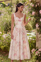 Load image into Gallery viewer, White Pink Flower A Line Corset Maxi Prom Dress with Pearls