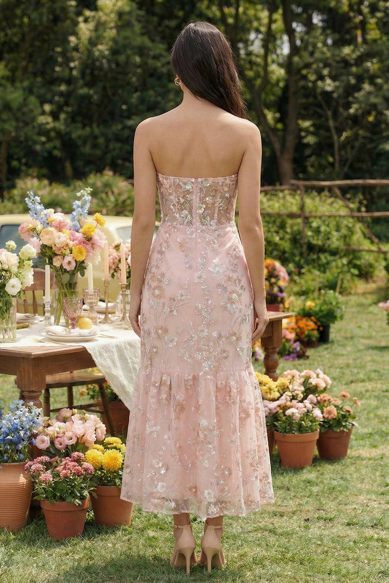 Load image into Gallery viewer, Pink Mermaid Floral Strapless Corset Maxi Prom Dress