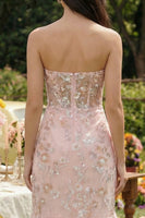 Load image into Gallery viewer, Pink Mermaid Floral Strapless Corset Maxi Prom Dress