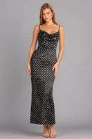 Load image into Gallery viewer, Black and White Dots Spaghetti Straps Mermaid Maxi Prom Dress