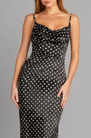 Load image into Gallery viewer, Black and White Dots Spaghetti Straps Mermaid Maxi Prom Dress