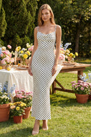 Load image into Gallery viewer, Black and White Dots Spaghetti Straps Mermaid Maxi Prom Dress