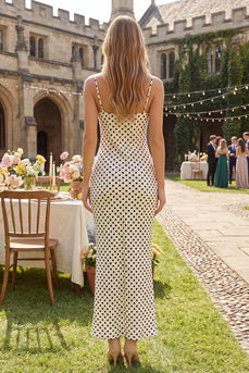 Black and White Dots Spaghetti Straps Mermaid Maxi Prom Dress