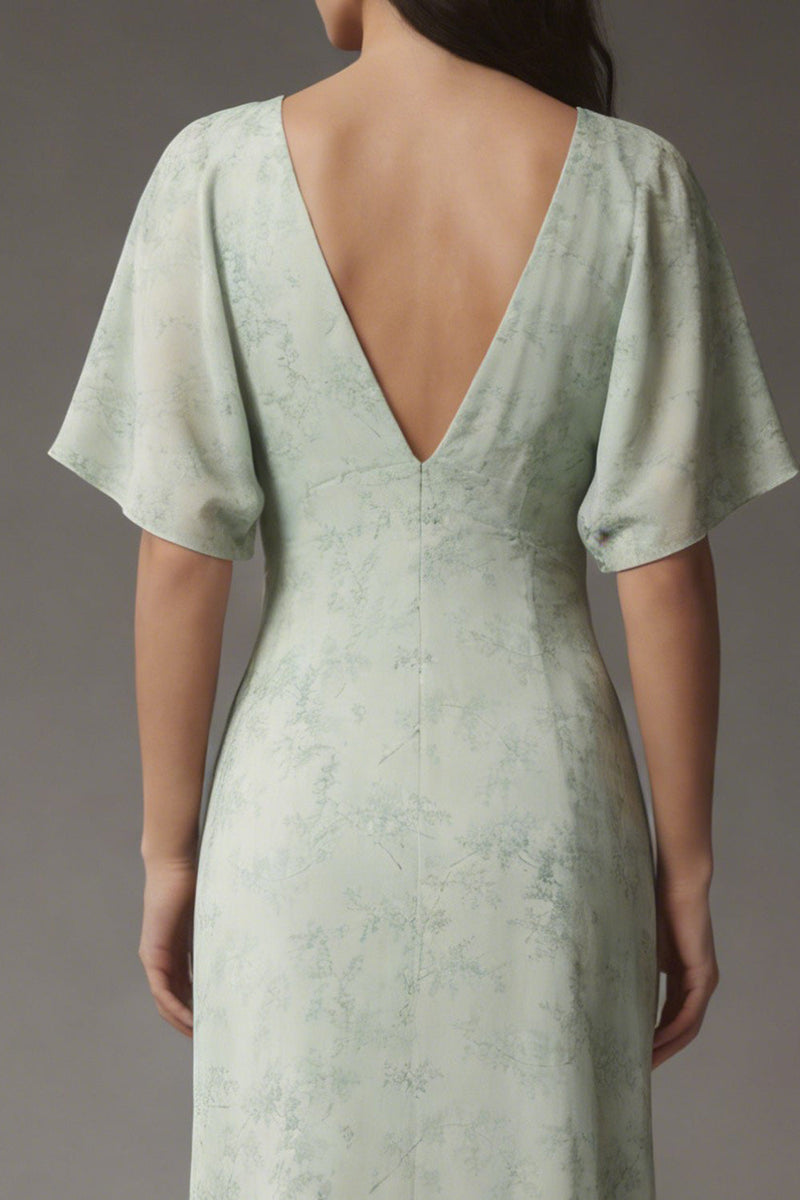 Load image into Gallery viewer, A Line Floral Dusty Sage V Neck Long Prom Dress