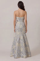 Load image into Gallery viewer, Dusty Blue Jacquard Floral Mermaid Long Prom Dress