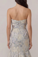 Load image into Gallery viewer, Dusty Blue Jacquard Floral Mermaid Long Prom Dress