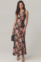 Load image into Gallery viewer, Black Pink Flower Mermaid One Shoulder Long Prom Dress