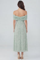 Load image into Gallery viewer, Floral Dusty Sage Off the Shoulder Long Prom Dress with Slit