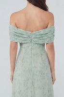 Load image into Gallery viewer, Floral Dusty Sage Off the Shoulder Long Prom Dress with Slit