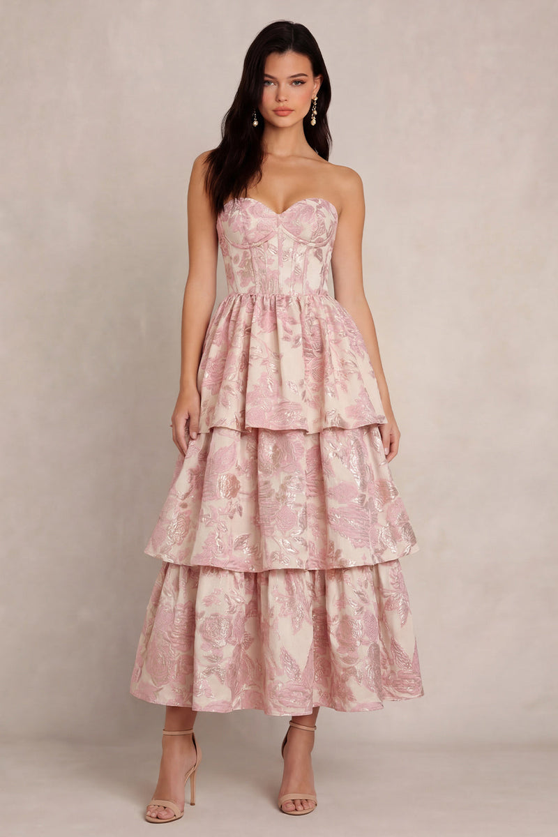 Load image into Gallery viewer, Blush Sweetheart Corset A Line Floral Maxi Prom Dress with Ruffles