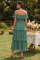 Load image into Gallery viewer, Eucalyptus Tiered A Line Maxi Prom Dress with Ruffles