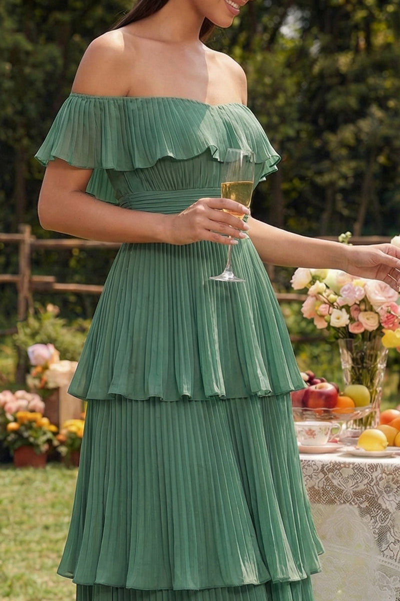Load image into Gallery viewer, Eucalyptus Tiered A Line Maxi Prom Dress with Ruffles