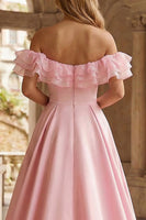 Load image into Gallery viewer, Sparkly Floral Pink Off the Shoulder Mermaid Ruffled Long Prom Dress with Cape