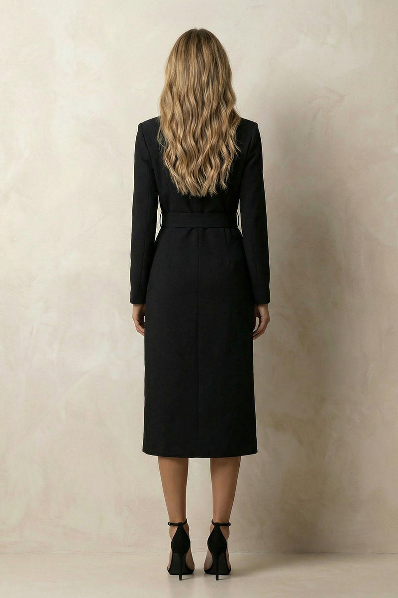Load image into Gallery viewer, Black Peak Lapel Midi Bodycon Work Dress with Belt