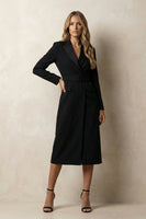 Load image into Gallery viewer, Black Peak Lapel Midi Bodycon Work Dress with Belt