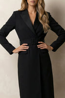Load image into Gallery viewer, Black Peak Lapel Midi Bodycon Work Dress with Belt