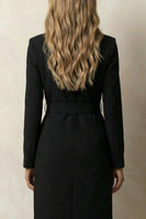 Load image into Gallery viewer, Black Peak Lapel Midi Bodycon Work Dress with Belt