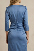 Load image into Gallery viewer, Twilight Satin Bodycon Round Neck Midi Work Dress with Slit