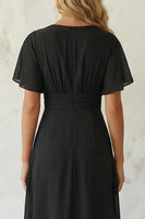 Load image into Gallery viewer, Black A Line Pleated Chiffon Midi Work Dress with Slit