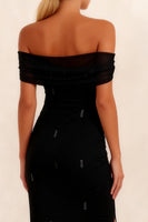 Load image into Gallery viewer, Sparkly Black Off the Shoulder Sheath Ankle Length Work Dress with Slit