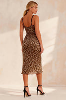 Load image into Gallery viewer, Khaki Leopard Thick Straps Pencil Midi Work Dress