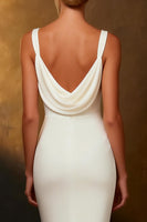 Load image into Gallery viewer, White Satin Mermaid Cowl Neck Sweep Train Wedding Dress