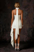 Load image into Gallery viewer, White Satin Corset Ruched Bodycon Short Wedding Dress with Streamer