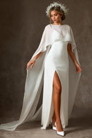 Load image into Gallery viewer, White Chiffon Spaghetti Straps Mermaid Floor Length Wedding Dress with Cape