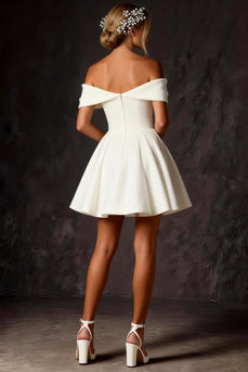 White Corset Ruched A Line Off The Shoulder Short Wedding Dress