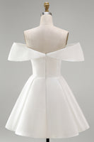 Load image into Gallery viewer, White Corset Ruched A Line Off The Shoulder Short Wedding Dress