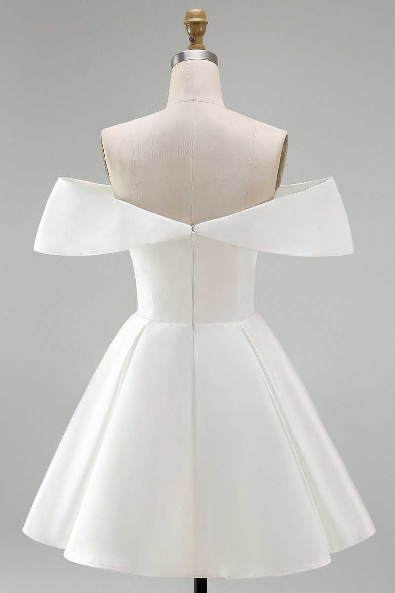 Load image into Gallery viewer, White Corset Ruched A Line Off The Shoulder Short Wedding Dress