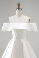 Load image into Gallery viewer, White Corset Ruched A Line Off The Shoulder Short Wedding Dress