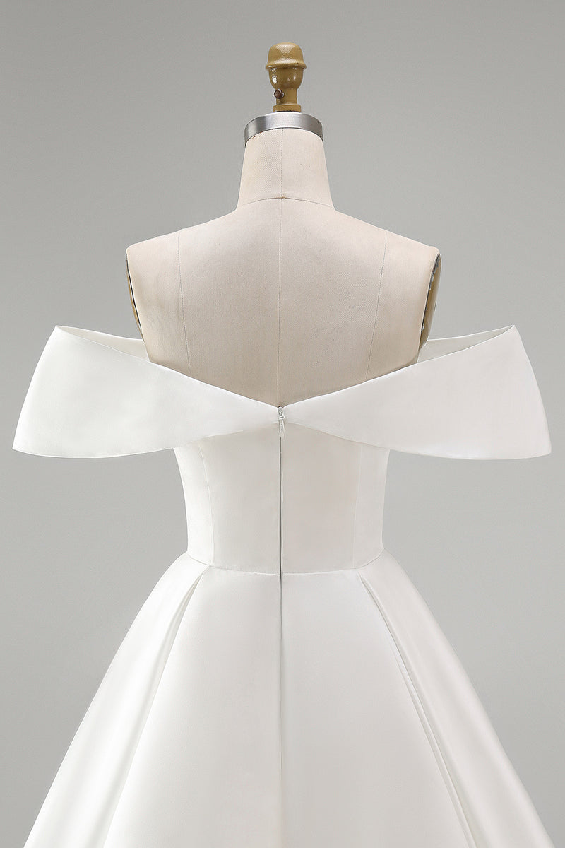 Load image into Gallery viewer, White Corset Ruched A Line Off The Shoulder Short Wedding Dress