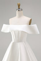 Load image into Gallery viewer, White Corset Ruched A Line Off The Shoulder Short Wedding Dress