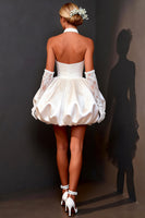 Load image into Gallery viewer, White Satin Halter A Line Keyhole Short Wedding Dress