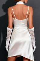 Load image into Gallery viewer, White Satin Bodycon Ruched Halter Short Wedding Dress