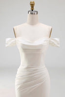 Load image into Gallery viewer, White Mermaid Cold Shoulder Corset Sweep Train Wedding Dress with Slit